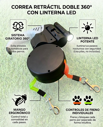 "Correa Retráctil Doble 360° con Linterna LED"