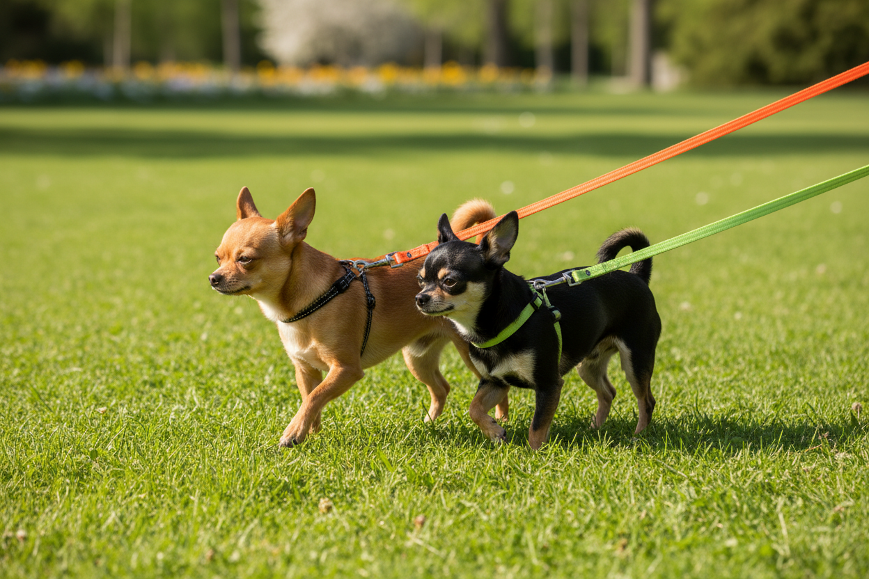 Chihuahuas con cuerdas planas naranja y lima